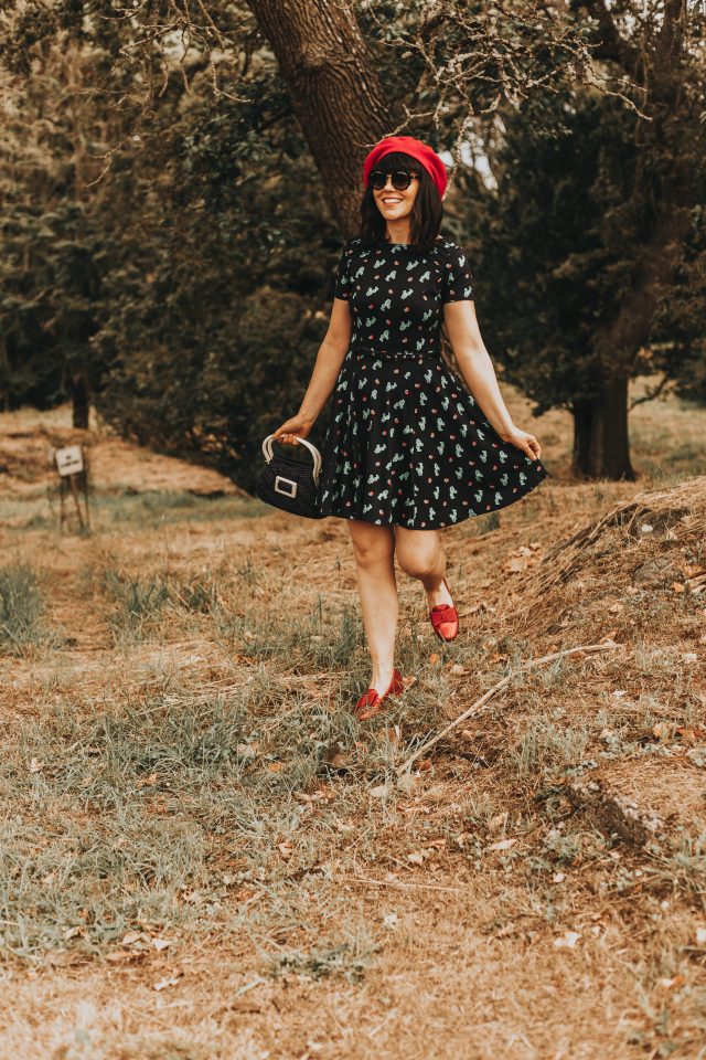 Unique Vintage Navy Knit Cactus Cutie Print Short Sleeve Fit & Flare Dress, vintage summer fashion, Unique Vintage, Kate Spade Sunglasses