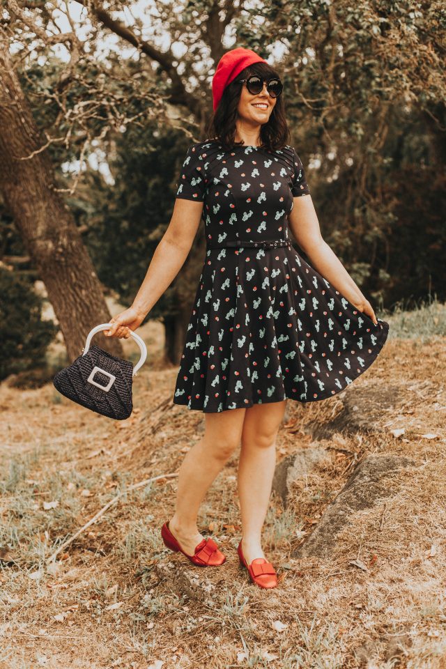 Unique Vintage Navy Knit Cactus Cutie Print Short Sleeve Fit & Flare Dress, vintage summer fashion, Unique Vintage, Kate Spade Sunglasses