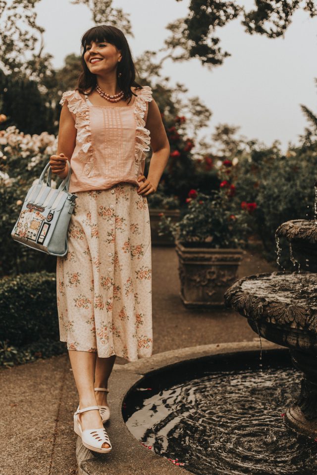 Button Through Schiffy Peplum Top, vintage floral skirt, vintage fashion, Button Through Schiffy Peplum Top, Shein, Summer fashion, vintage feminine fashion