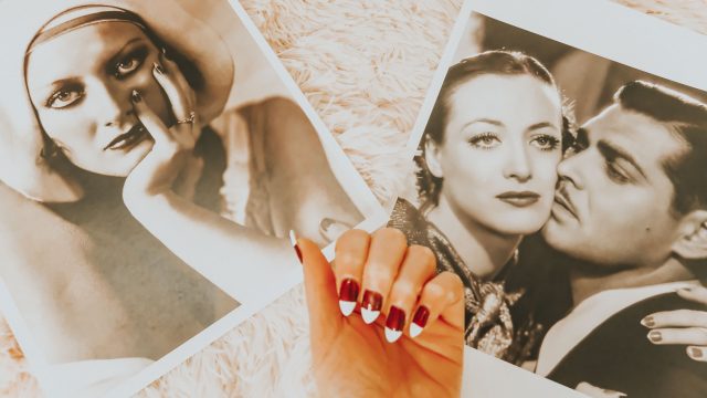 Joan Crawford, 1930s manicure trend, half moon manicure, 1930s manicure trends, 1930s Nail art, Joan Crawford 1930s manicure trends, Art Deco manicure 