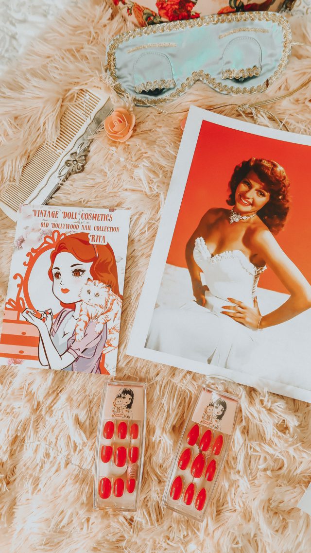 History of the red manicure, resuseable pop on manicure, old hollywood red nails, red pop on manicure, old hollywood inspired manicure, the most iconic red manicures in hollwyood history, rita hayworth nails, 